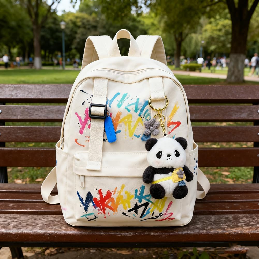 Cute Panda Plush Keychain for Backpack, 4 Inch Panda Bear Keychain Purse Charm Pendant Gift for Women - Image 2