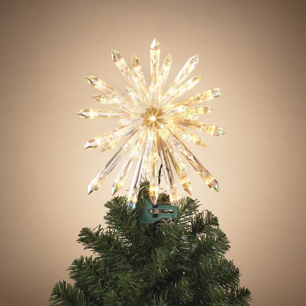 Gerson 2619000 Electric Lighted Glittered Acrylic Starburst Tree Topper with 50 Lights 13.5" H