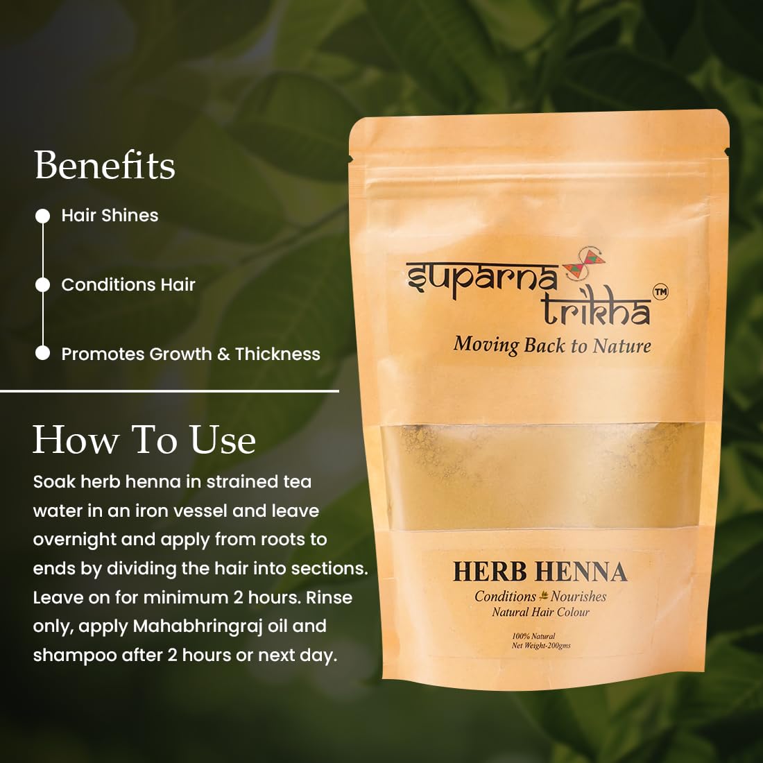Suparna Trikha Herb Henna | Finest Henna Leaves Blended with 37 Rare Herbs | Natural Colour, Deep Conditioning & Stronger Roots | Helps Control Dandruff & Hair Fall | Chemical-Free - 200gm 1