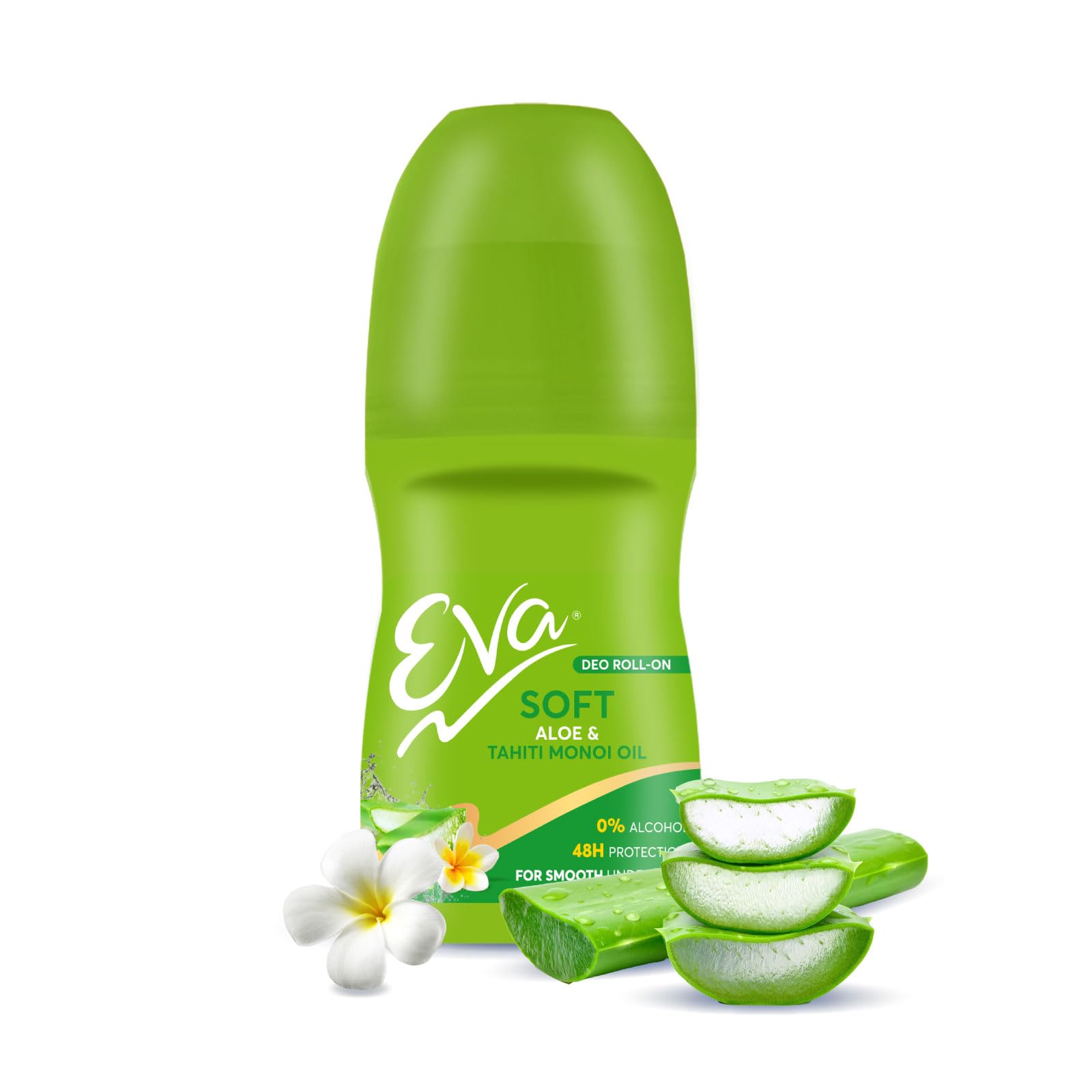 Eva Soft Underarm Roll on Deodorant | With Tahiti Monoi Oil and Aloe Extracts | Alcohol and Aluminium Free | 48H Protection from Odour | Keeps Underarms Soft & Smooth | Skin Friendly For Women | 50ml