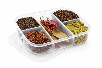 ITALIX 5 Compartment Storage Box with Lid | Divided Plastic Storage Organizer Box | Kitchen & Fridge Storage Container for Vegetables, Fruits & Snacks | Multipurpose Food Storage Box for Home Use