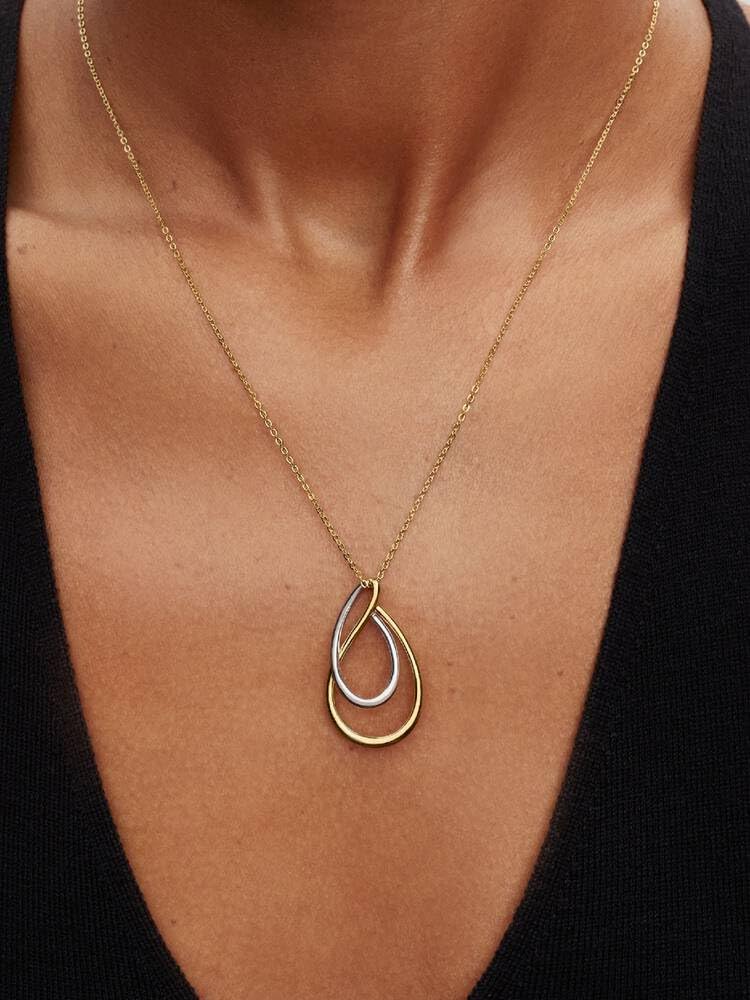 PANDORA Essence Bicolor Doppel-Anhänger Halskette mit Sterling-Silber und 14k vergoldeter Metalllegierung und Zirkonia, Größe 50cm, 364668C00-50