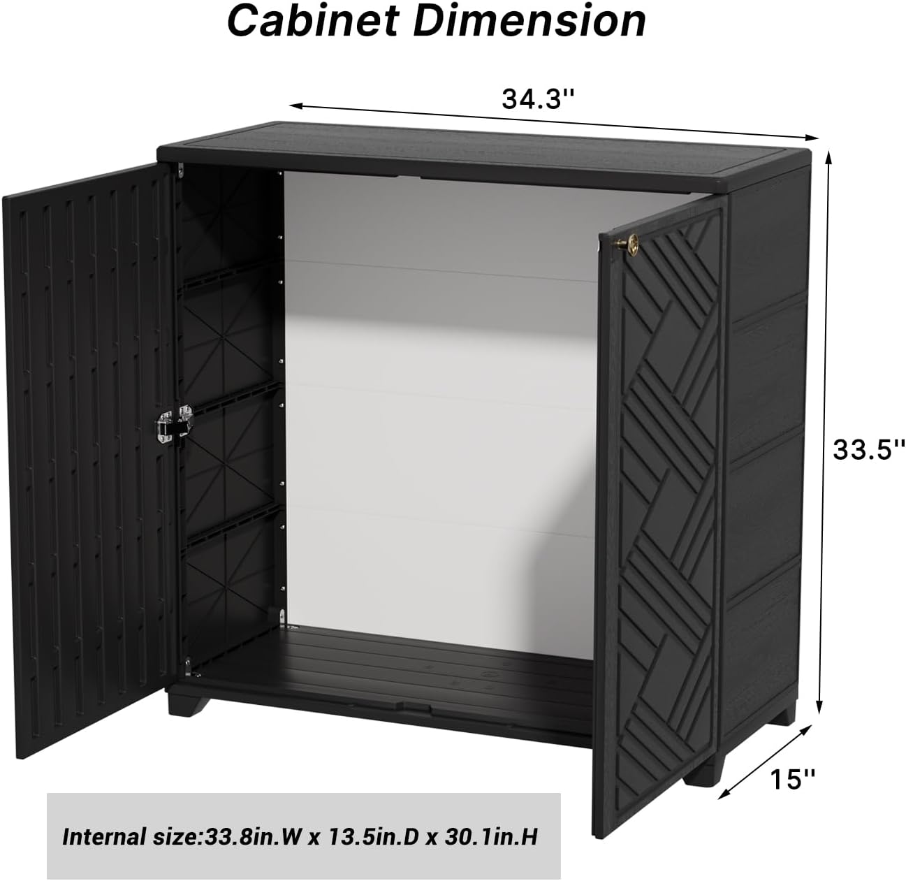 KINYING Outdoor Storage Cabinet Waterproof, 60 Gallon Resin Outdoor Storage Shed for Patio/Garden/Backyard, Outdoor Storage Box for Cushions,Garden Tools and Pool Supplies(Black W/O Shelving)