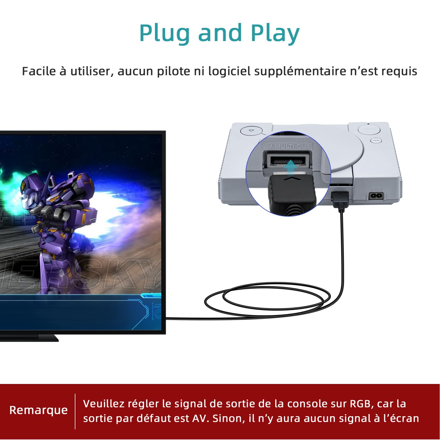 Mcbazel Câble SCART RGB AV Premium pour consoles PS1/PS2/PS3 PAL 180 cm, câble de conversion de signal vidéo de haute qualité - Non compatible avec les systèmes HDMI ou NTSC