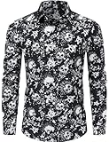 Divertidas camisas de los años 70, estilo discoteca, hip hop, manga larga, camisa de vestir casual con botones para hombre, Punk Skull, Large