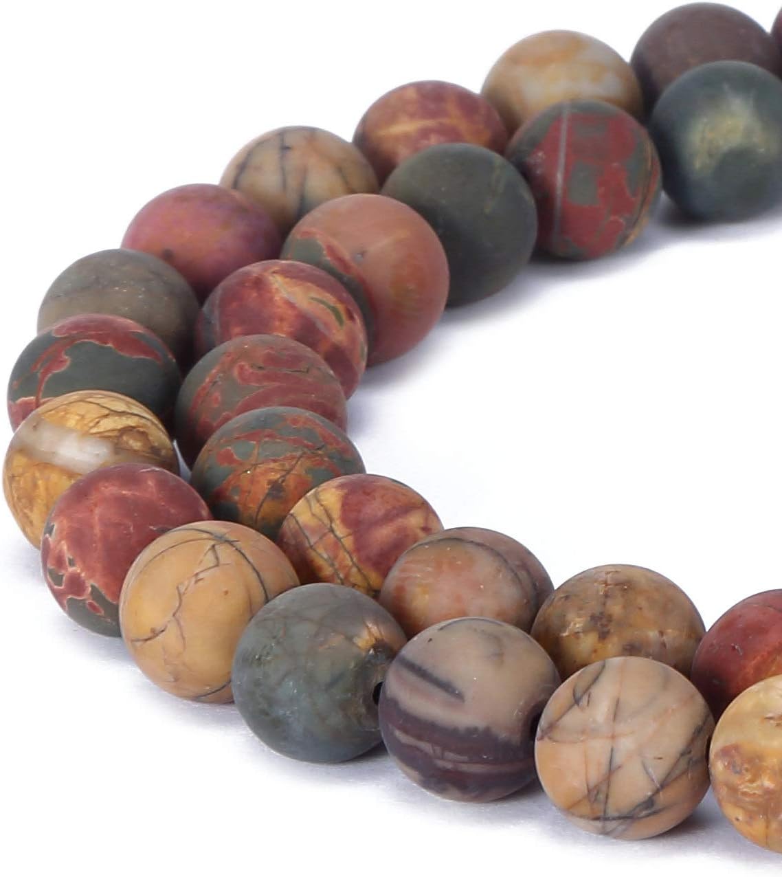 JM Design Red Creek Jasper Matte Round Loose Gemstone Beads Size 12mm 15.5inch Strand for Jewelry Making, Arts and Craft