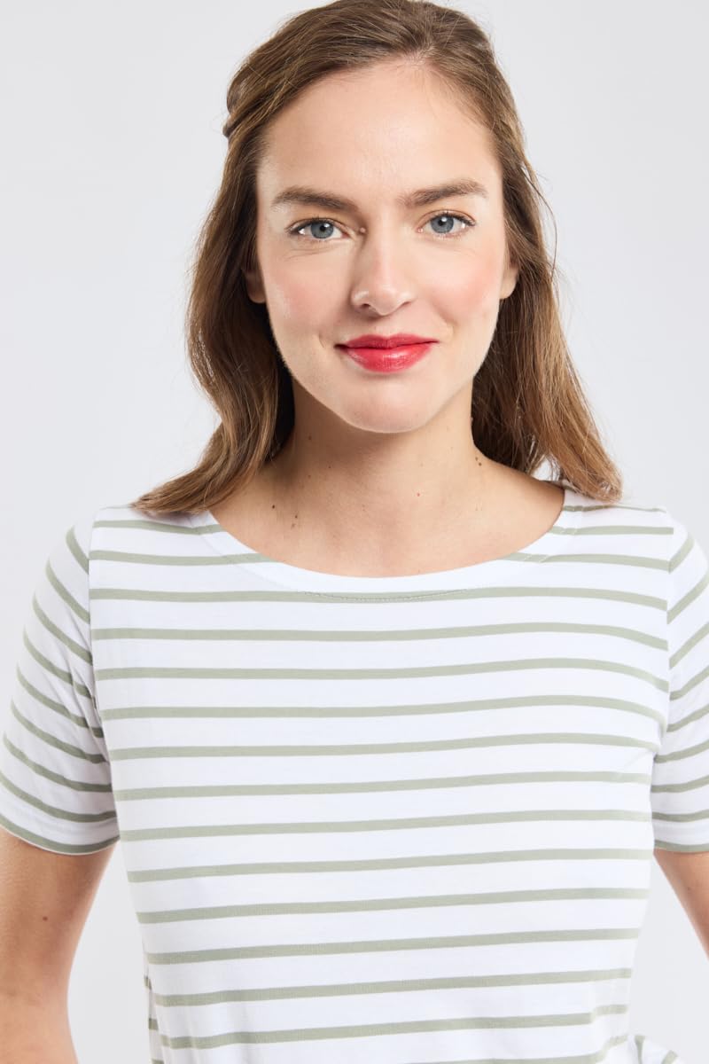 Armor Lux Marinière Manches Courtes et Col Bateau en Coton Léger Femme T-Shirt