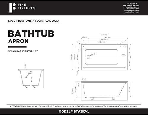 Miniatura 22 de Fine Fixtures Acrílico, bañera de fibra de vidrio con delantal integral frontal en blanco brillante, drenaje a mano derecha, 48 x 32 pulgadas