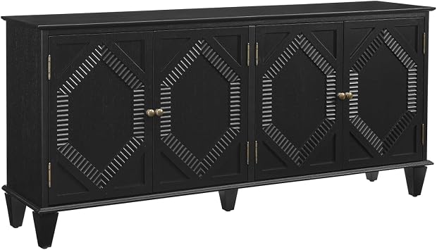 65" Sideboard Buffet Cabinet with Storage, 4-Door Credenza with Adjustable Shelves & Cable Management Holes for Kitchen Living Room, Black