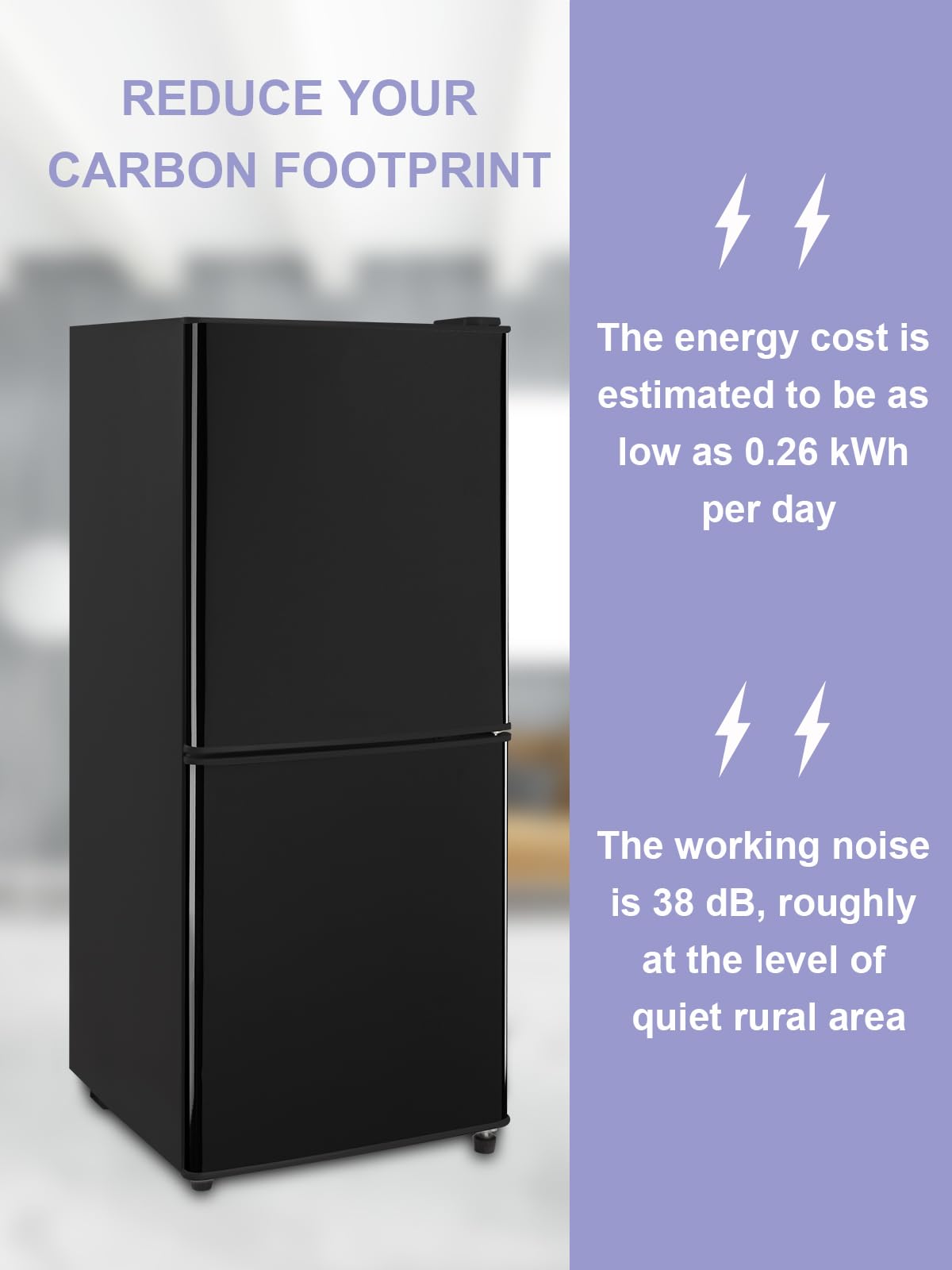 Krib Bling Refrigerator With Freezer 4.0 Cu.Ft With 7 Level Adjustable Thermostat Control 2 Door Energy Saving Bottom Freezer Compact Refrigerator Black on Fridge.com - View 3