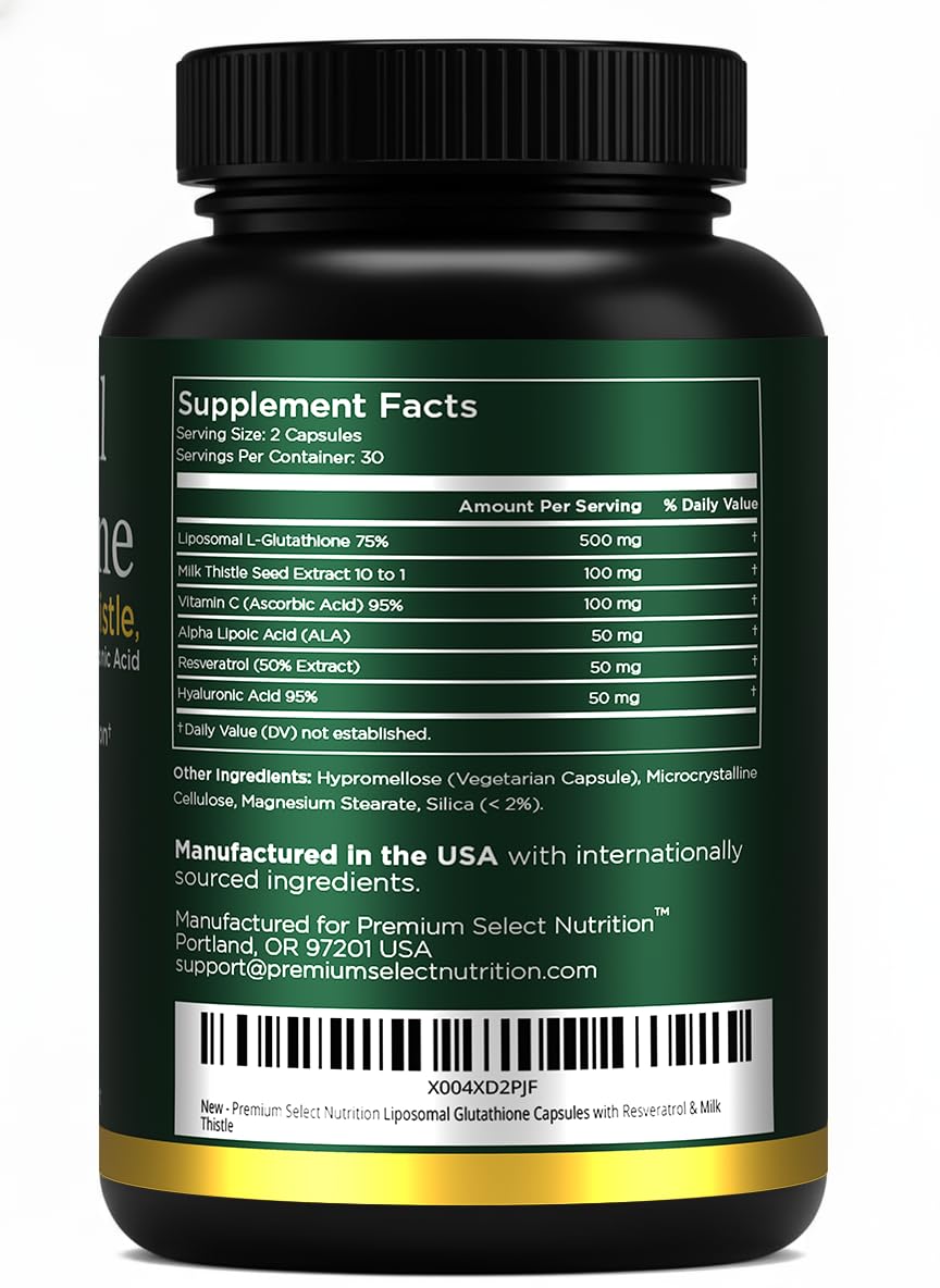 Liposomal Glutathione Capsules with Resveratrol & Milk Thistle Supplement for Men and Women - L-Glutathione - 60 Capsules, Third Party Tested, Made in USA — Amazon image 8
