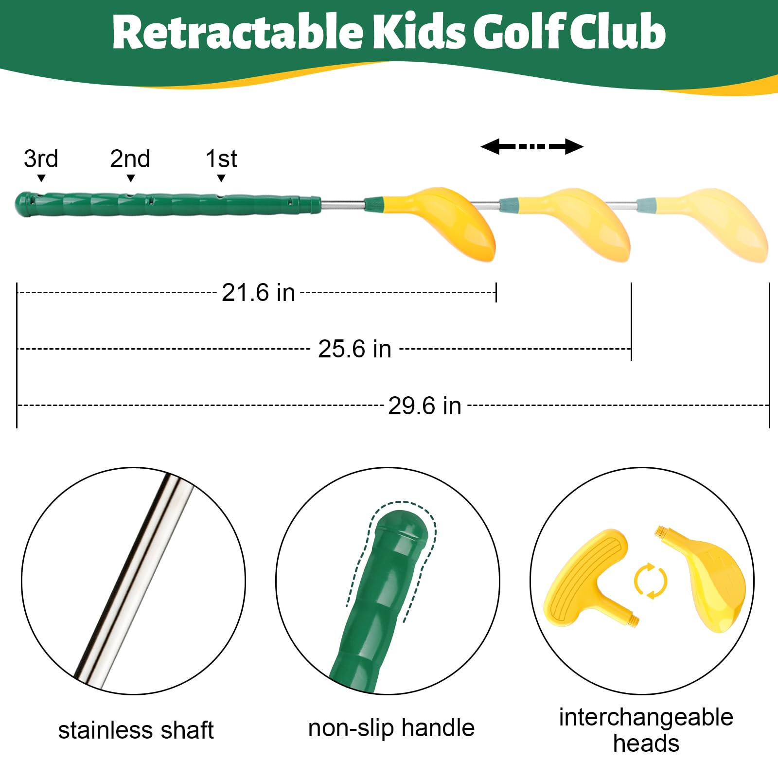 Liberry Kids Golf Club Set for 3 4 5 6 7 Years Old Boys Girls, Toddler Golf Set with Golf Dispenser, Retractable Clubs & 2 Heads, Indoor Outdoor Sport Toys Birthday Gifts - Image 3