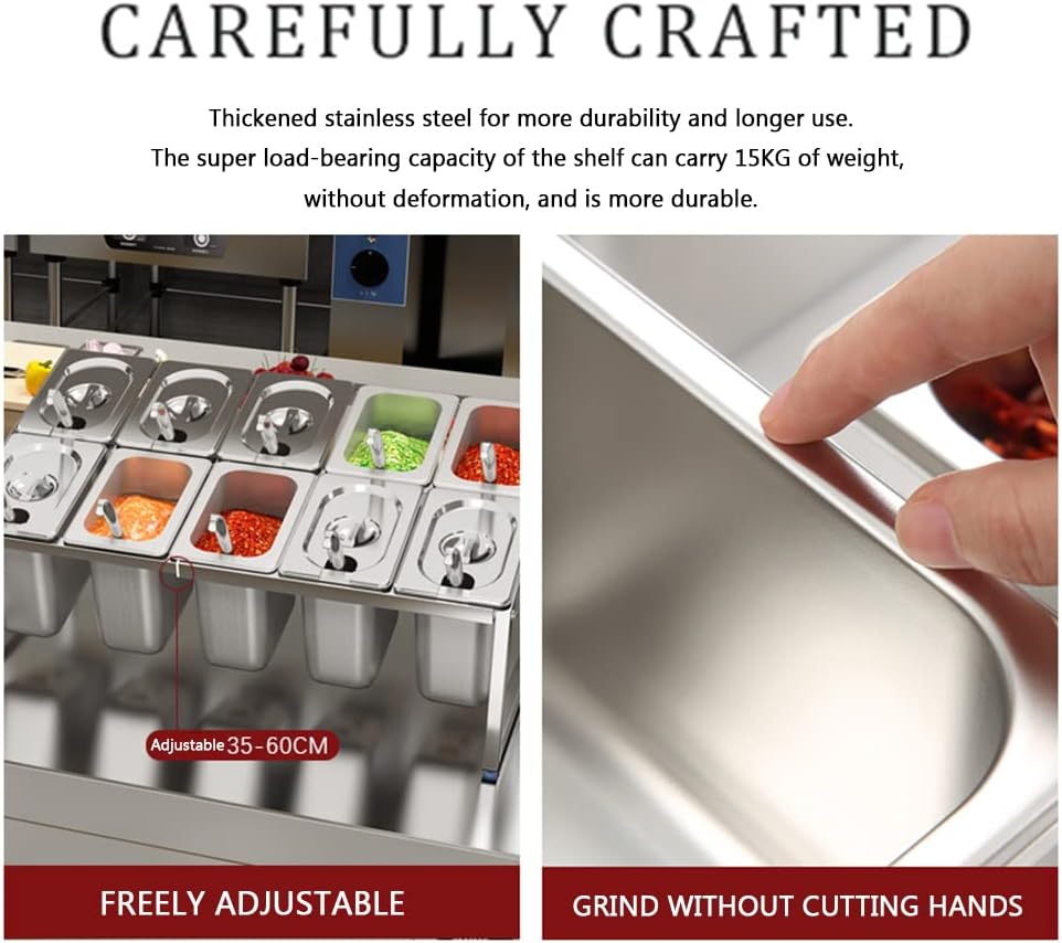 Commercial Double Row Condiment Rack, Tilt Stainless Steel Sauce Jam Storage Rack with Spoon Portion Containers Fruit Ingredients Condiment Station,L (G)