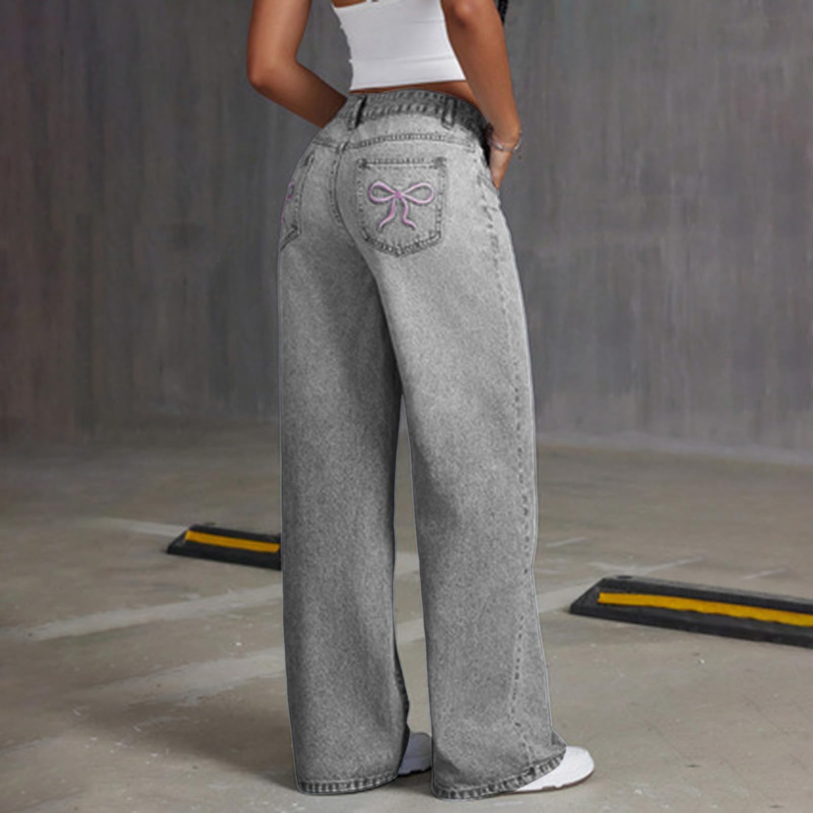 Jeans Ragazze Bambini Baggy Pantaloni Gambe Larghe Vita Elastica Sciolto Fit Lungo Denim Decontratto Jeans Y2K Pantaloni con Tasche 4-14 Anni