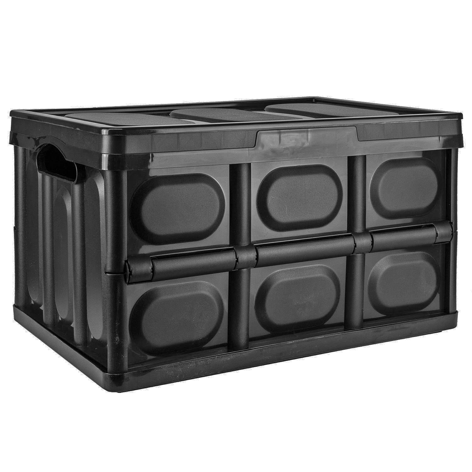 Tekbox Black 56L Storage Box With Lid Folding Stackable 56 Litre Lidded Plastic Crate Tub Boxes (1)