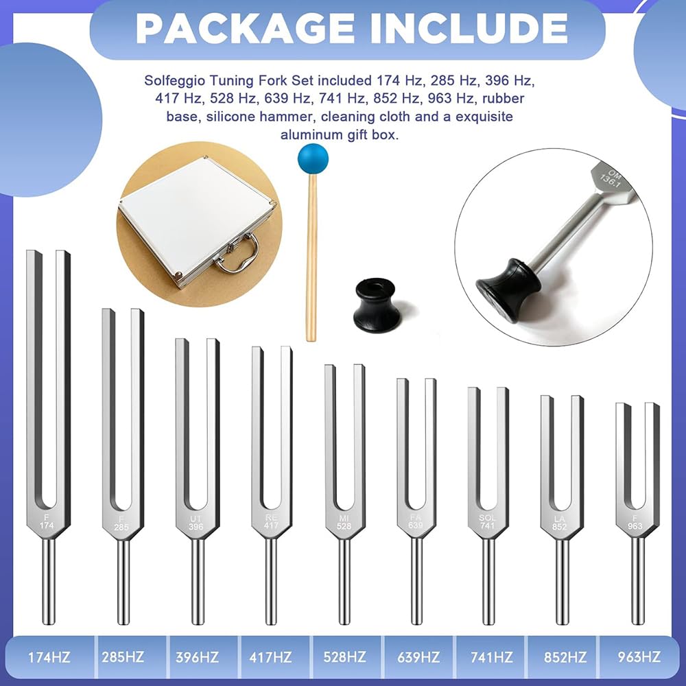 Stimmgabel Neurologie, Stimmgabelset - 9 Stimmgabeln in einer exquisiten Aluminium-Geschenkbox, ideal für Heilung, Chakrenheilung, Klangheilung und Anti-Stress.