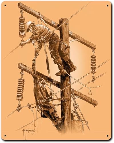 SmartCows Lineman Pole Buddies - Cartel de metal retro para decoración de pared, 12 x 16 pulgadas