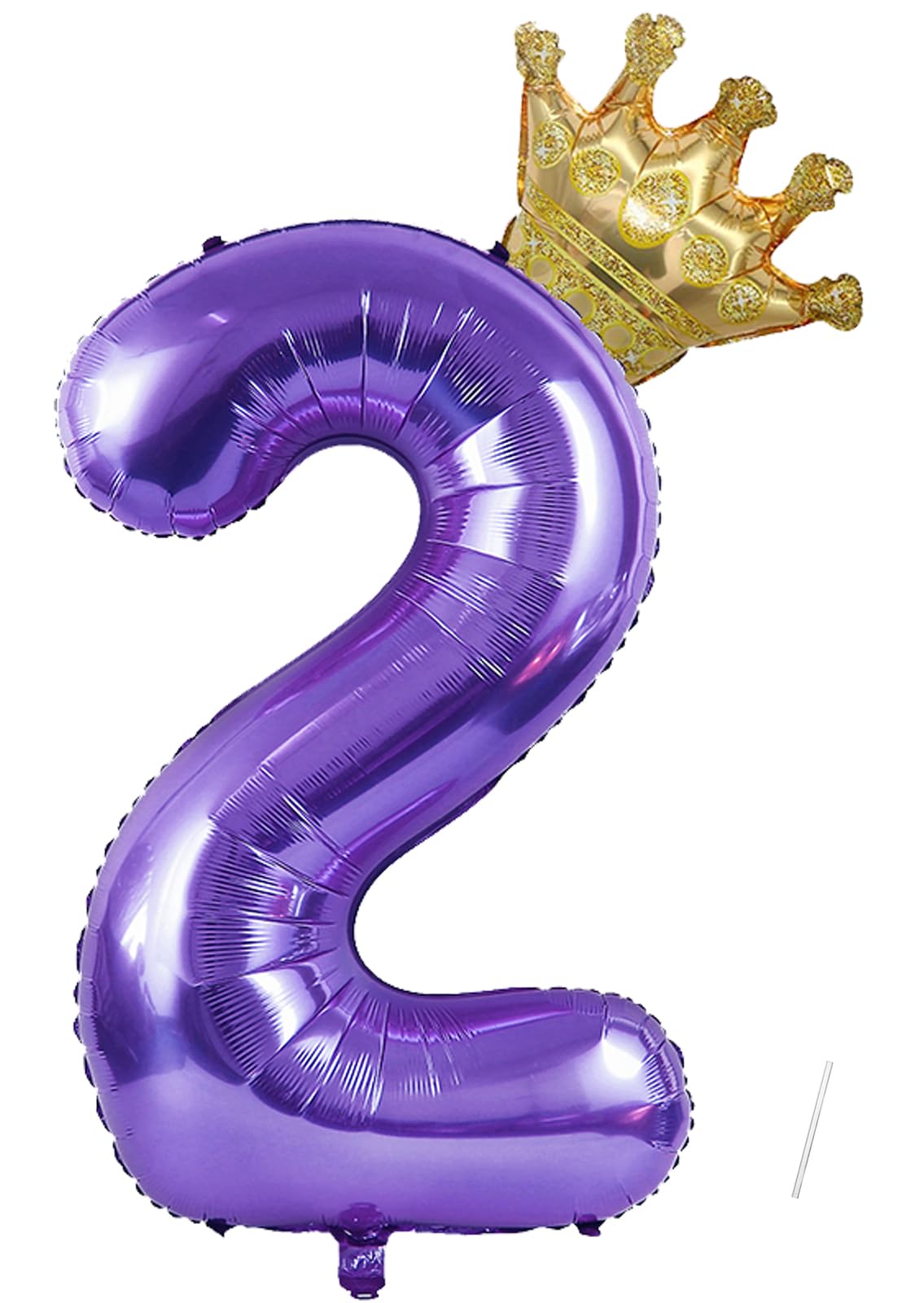 Birthday Foil Balloon Number 2 With Crown, 101 cm Purple, Helium-Filled Girls Birthday Decoration for Wedding Anniversary Party - Flies With Helium — image 1