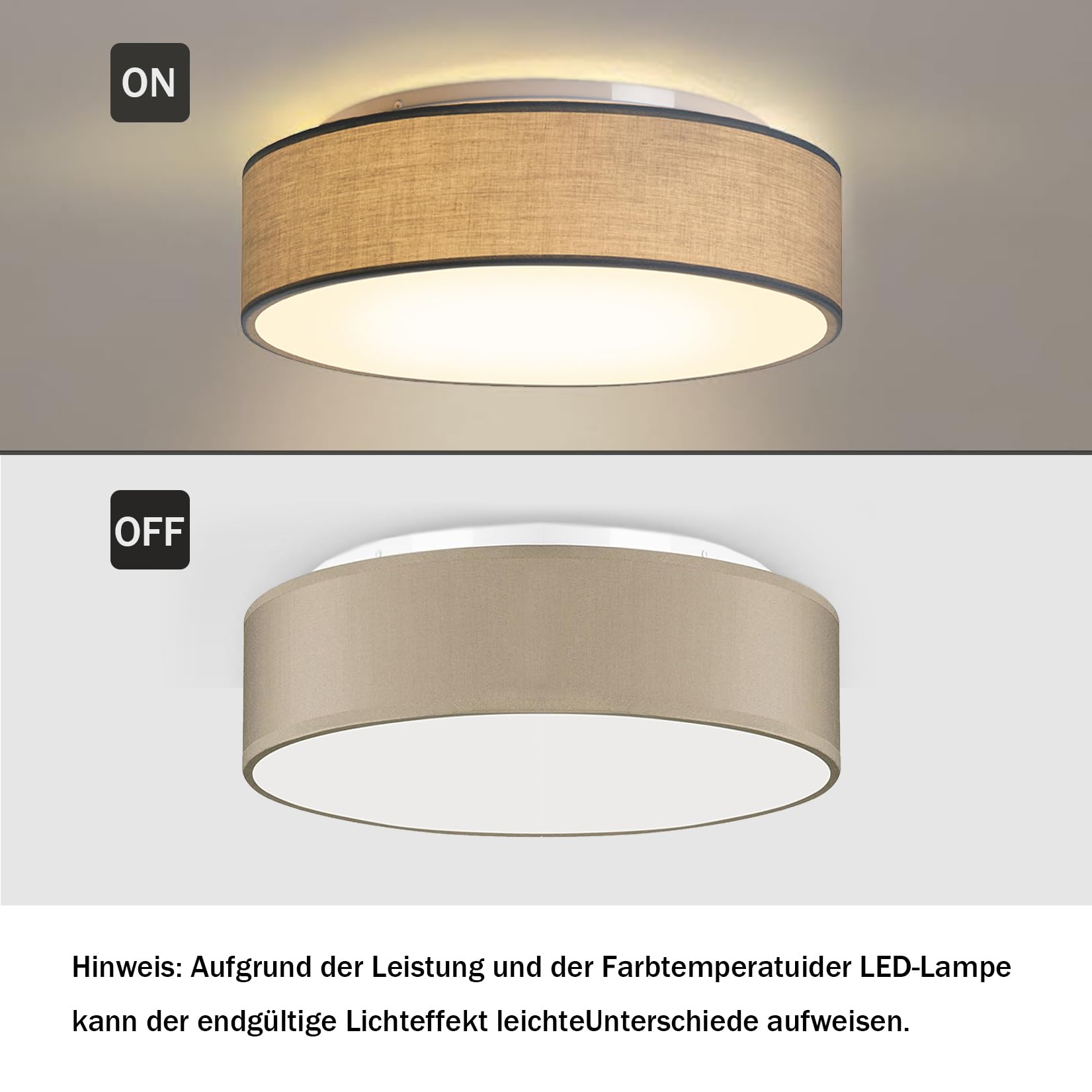 Zedelmaier Deckenlampe Stoff Rund 38cm E27x2 max.40W Deckenleuchte Taupe Stoffschirm Wohnzimmer Schlafzimmer Küche Flur Kinderzimmer Lampe Decke Lampenschirm