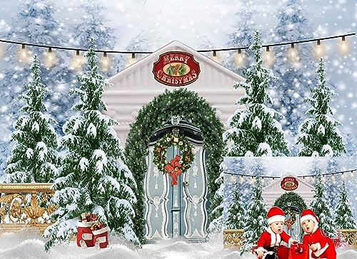 Haosphoto Winter Wonderland Backdrop for Photography 7X5FT Merry Christmas Backdrops Heavy Snow Pine Tree Forest Gifts Farmhouse Xmas Background for Happy New Year Photo Studio Props Vinyl HS1054