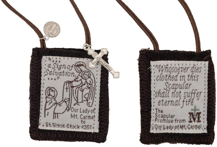 Venerare Catholic Holy Figure Saint Scapular | 100% Wool | Comes with Enrollment Papers (Traditional Brown) - Image 4