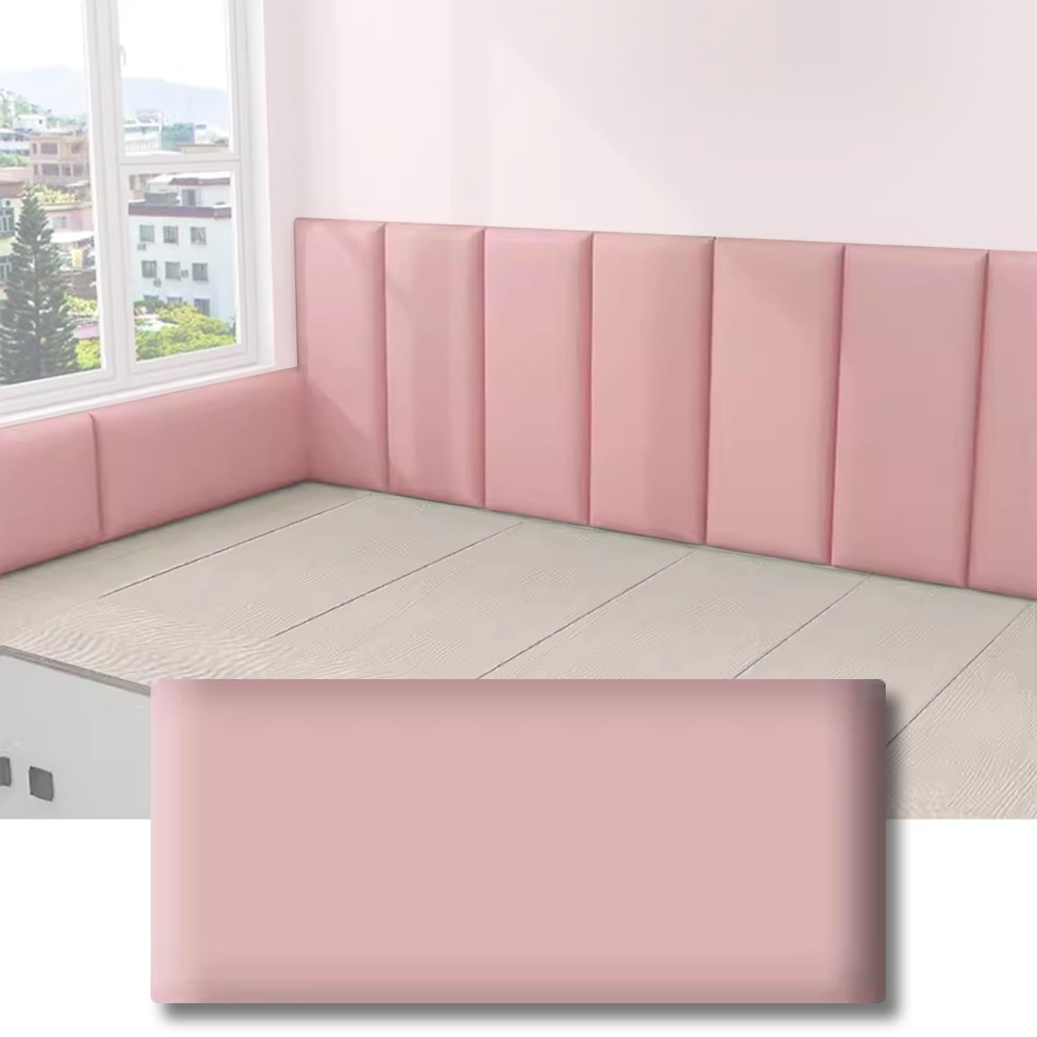 Tête De Lit Tapissée - 120cm-6pcs/160cm-8pcs/200cm-10pcs Anti-Collision Panneau Mural 3D Rembourré - 3.2cm D'épaisseur Auto-Adhésive Tapis Murale (Color : Pink, Size : 200x50cm)