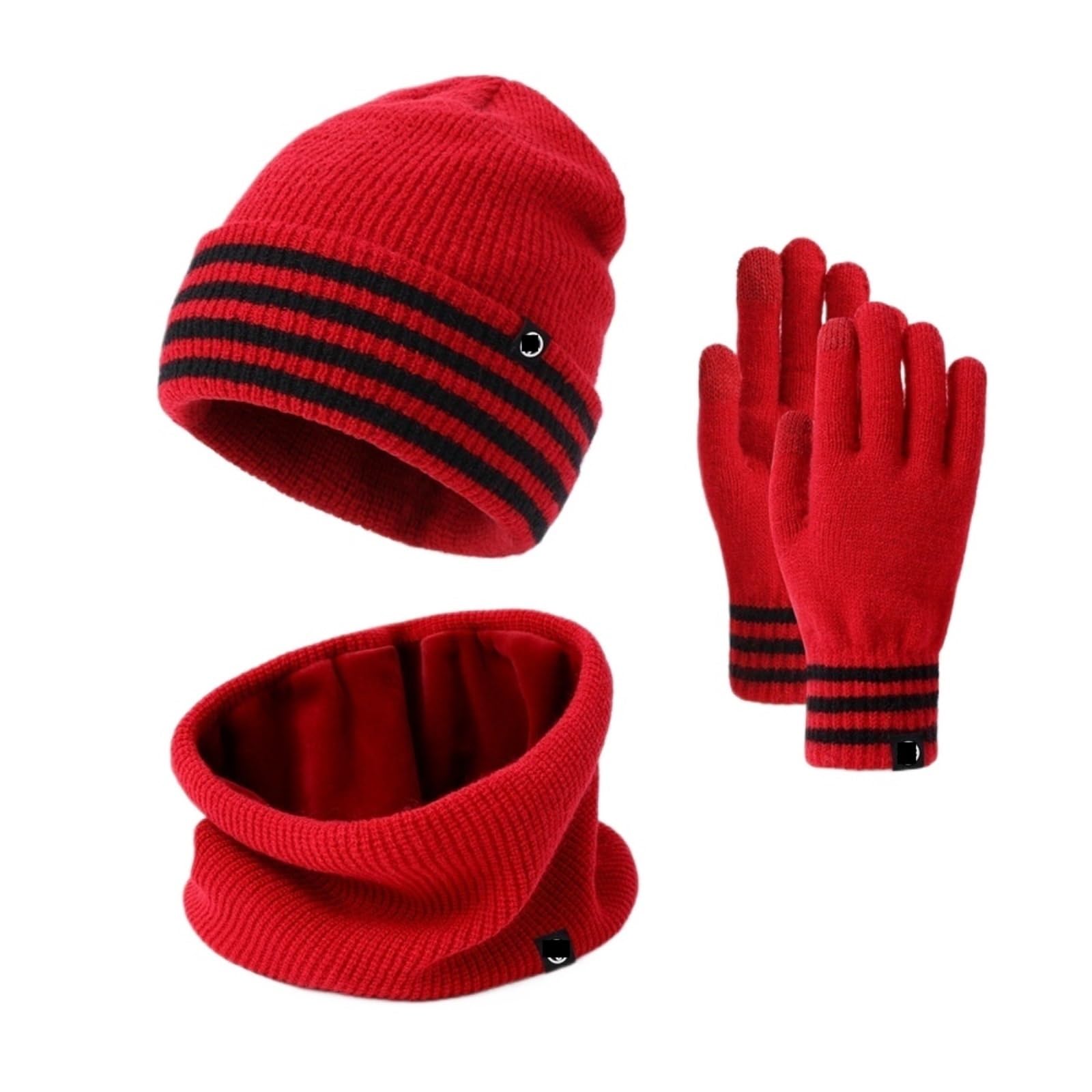 Set Czapka Szalik Rekawiczki Dzianinowe Czapki, Szaliki I Rękawiczki Z Podszewką Polaru, Zapewniające Ciepło Na Zewnątrz Zima(Rot)