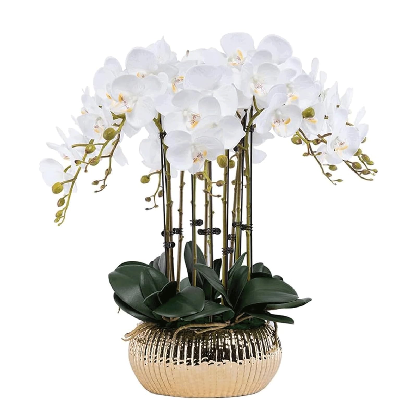 MYUYEE Artificial Orchid Flowers In Pot, Lifelike Phalaenopsis Orchid Flower Arrangements For Wedding Home Decor Party Dining Room Table Centerpiece(Wei?)