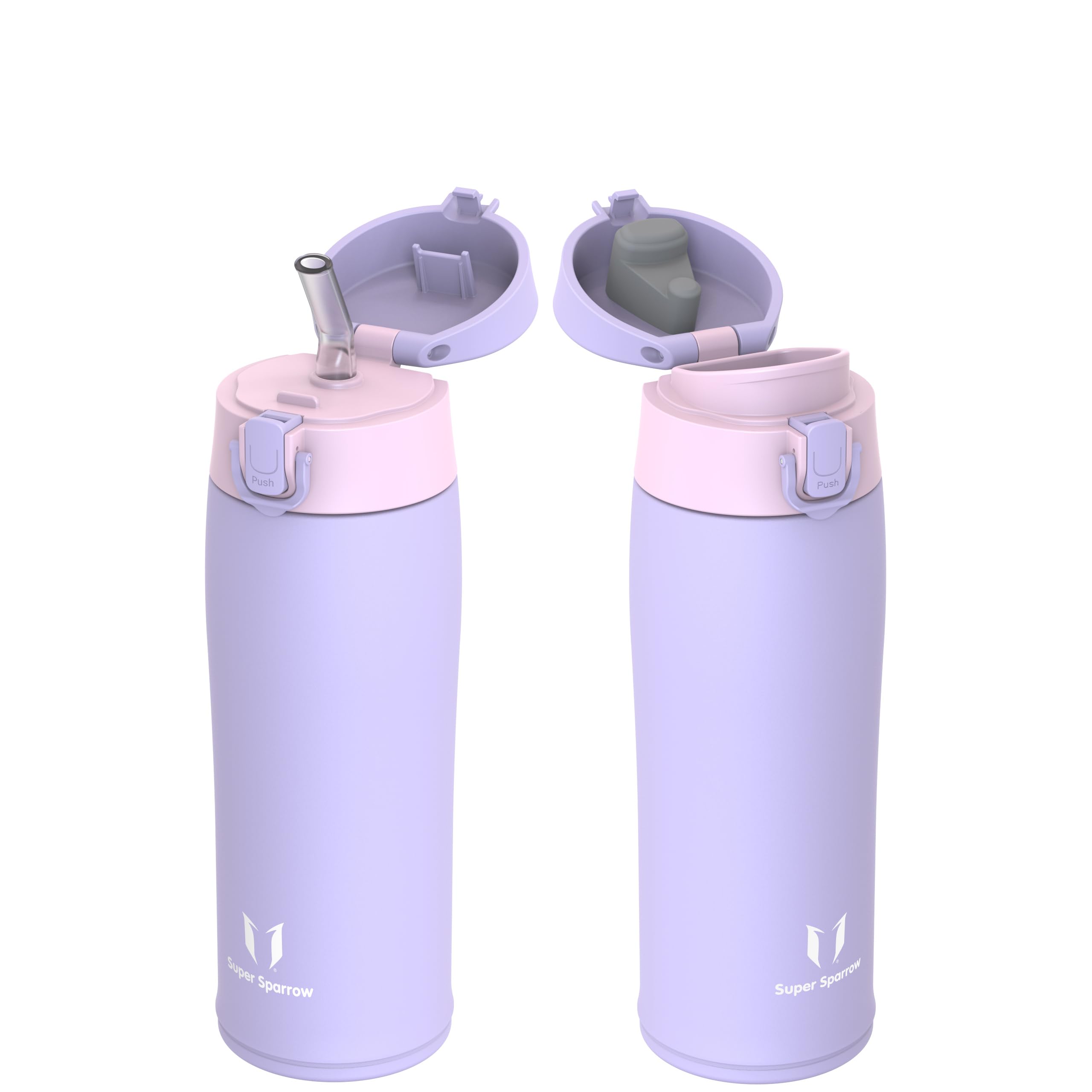Super Sparrow Insulated Water Bottle - Travel Mug - 500ml - Stainless Steel Water Bottles - BPA Free - Leakproof Metal Bottles - Includes 2 Lids, Straw Lid & Spout Lid