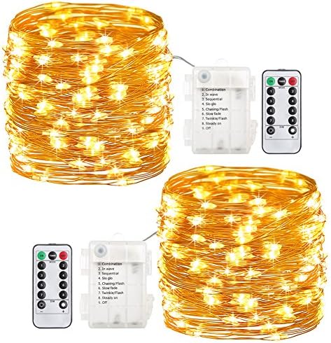GDEALER 2 Pack 20 Ft 60 LED Fairy Lights, Battery-Operated, Warm White
