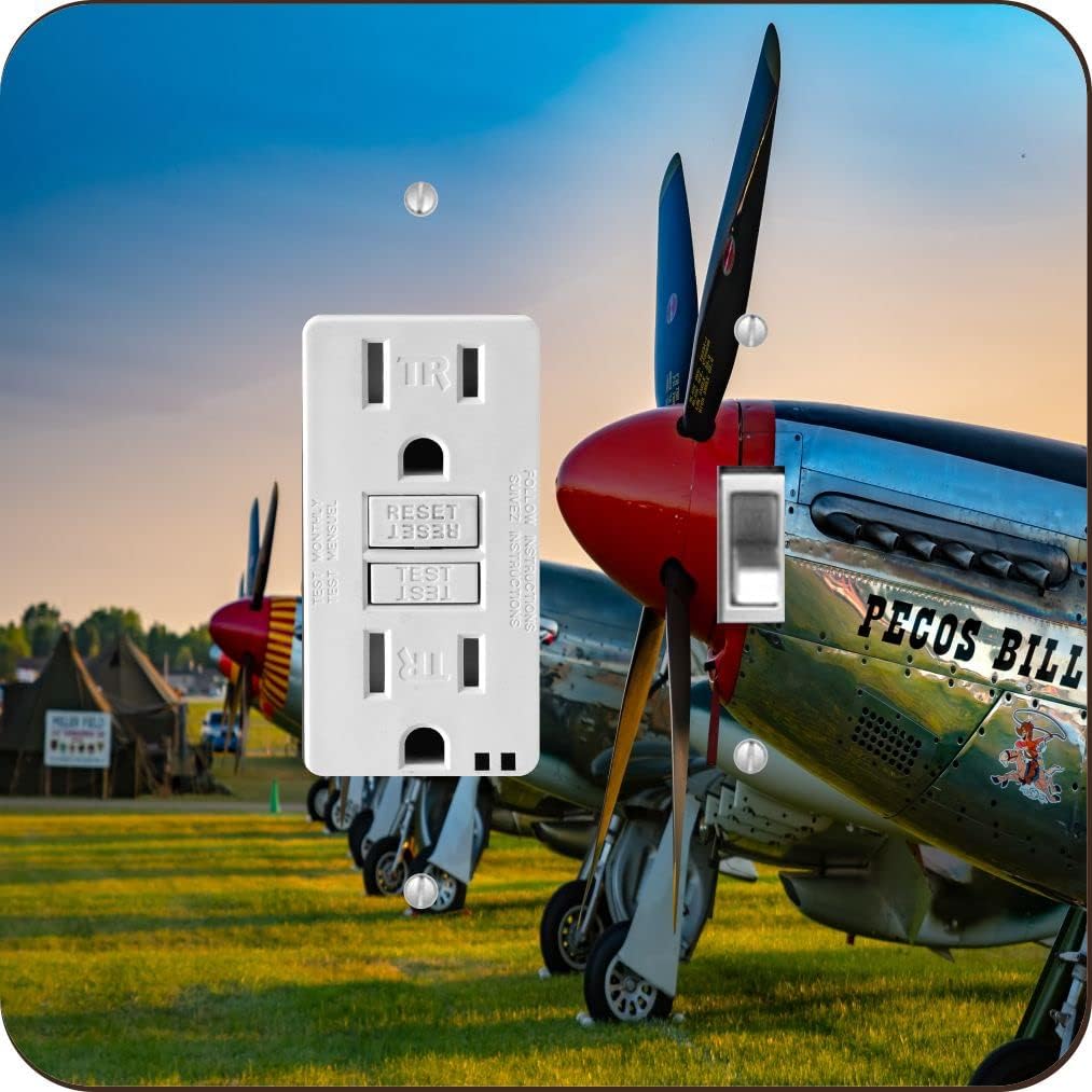 Sam Sandor - Ircraft Airplane Mustang War Plane -Double Rocker Light Switch Cover - Double Rocker Switch Plate