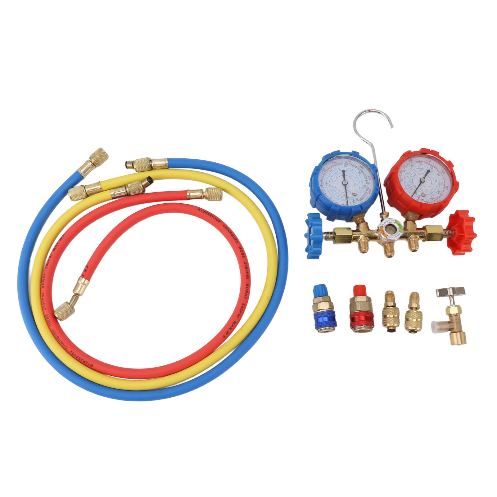 Juego de manómetros para aire acondicionado - R410A 22 134A, manómetro de diagnóstico de 3 vías con manguera para recarga de freón.