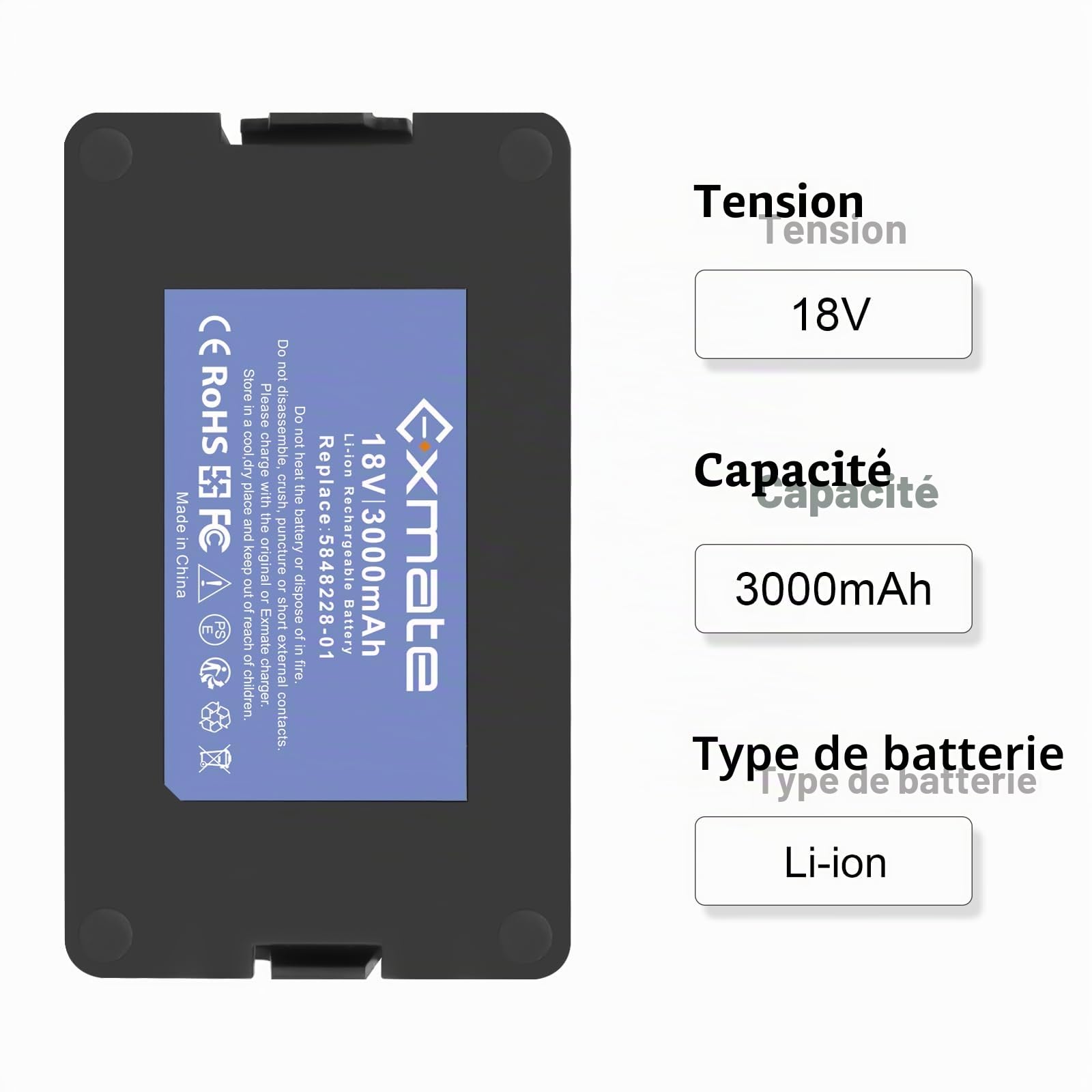 Exmate 18 V 3000mAh Batterie de Rechange pour Gardena Sileno Minimo 250, Gardena Sileno City/Life, Husqvarna Automower 115H/305/310/315/315X (2020) Tondeuse Robot à Batterie