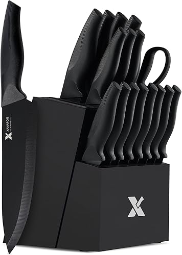 Miniatura 7 de XANAPON Juego de cuchillos de cocina de 14 piezas con bloque, cuchillos de chef afilados de acero inoxidable de alto carbono con afilador integrado,