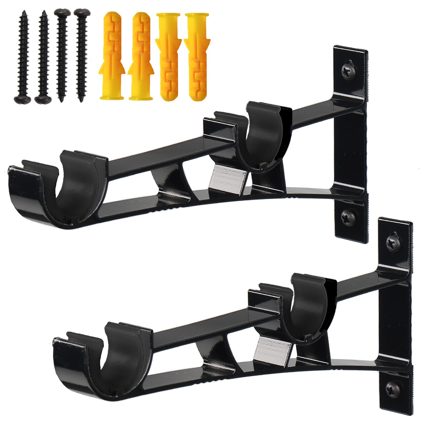 Photo 1 of 1 Inch Double Curtain Rod Bracket Heavy Duty Curtain Rod Hooks for Curtain Rod Wall Mounted Curtain Rod Holders, 2 Pack(Black)
