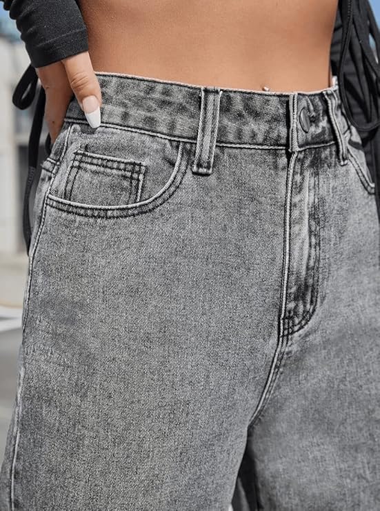 Image of Women's Denim Straight Fit Boyfriend Jeans BLACK-28