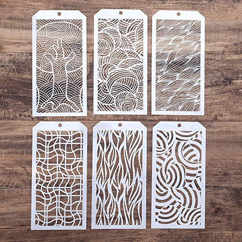 Image of SLGIFT DIY Decorative Stencil Template for Scrapbooking Paiting on Wall Furniture Crafts,Set of 6 (Vertigo Wave)