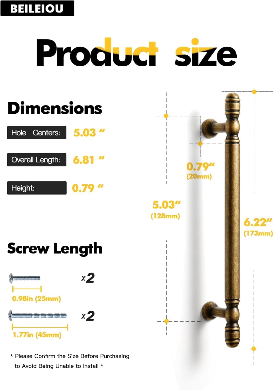 Antique Brass Cabinet Pulls - 5"(128mm) Hole Center Cabinet Hardware,Kitchen Cupboard Bathroom Dresser Pulls Classic Vintage Drawer Handles (10, Antique Brass, 5"(128mm) Hole Centers)