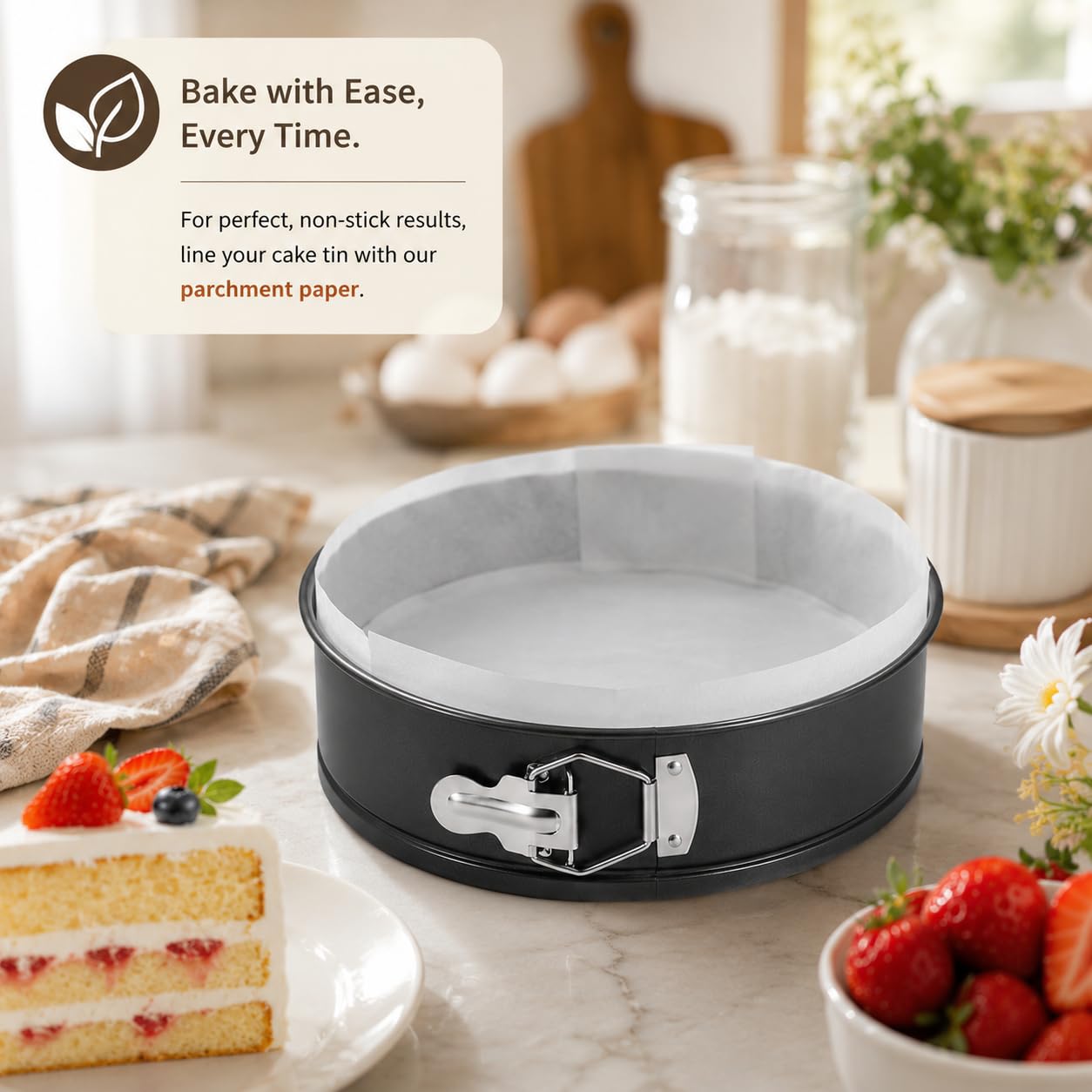 CURATED CART PureBake Cake Tin Mould for Baking, 8 Inch Spring Form Cake Pan, Round Cake Mould for Microwave, Suitable for Cheese Cake Mould, Removable Bottom, Pack of 1 4