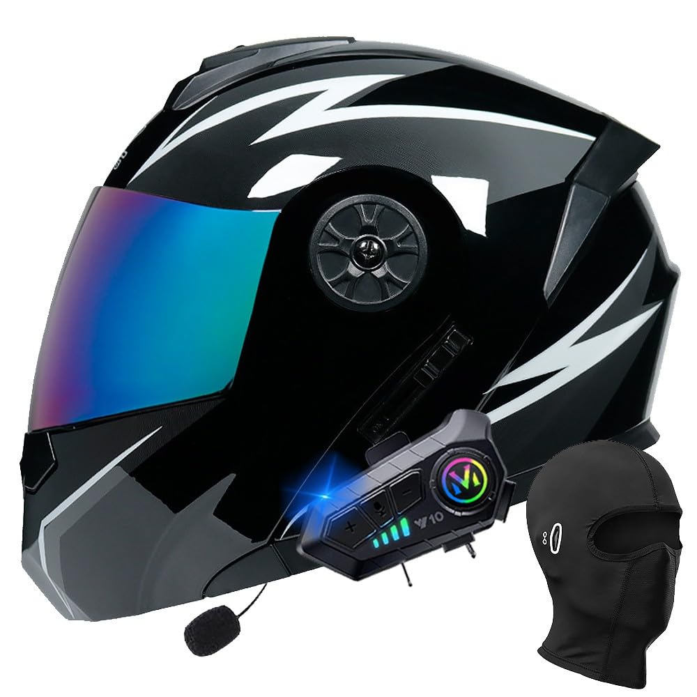 Klapphelm mit Bluetooth, Integriert Motorradhelm, ECE Zertifiziert Integralhelm mit Doppelvisier, mit Eingebautem Mikrofon für Automatische Reaktion, für Männer und Frauen S~XL