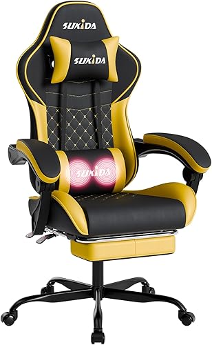 Miniatura 8 de Sillas ergonómicas para videojuegos, silla de computadora para videojuegos, sillas de jugador para adultos, soporte lumbar de masaje, respaldo