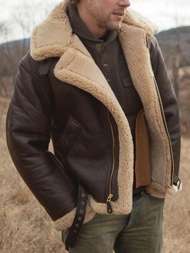 Men's Aviator Flying B3 Shearling Faux Sheepskin Leather Bomber Jackets Casual Warm Winter Coats2