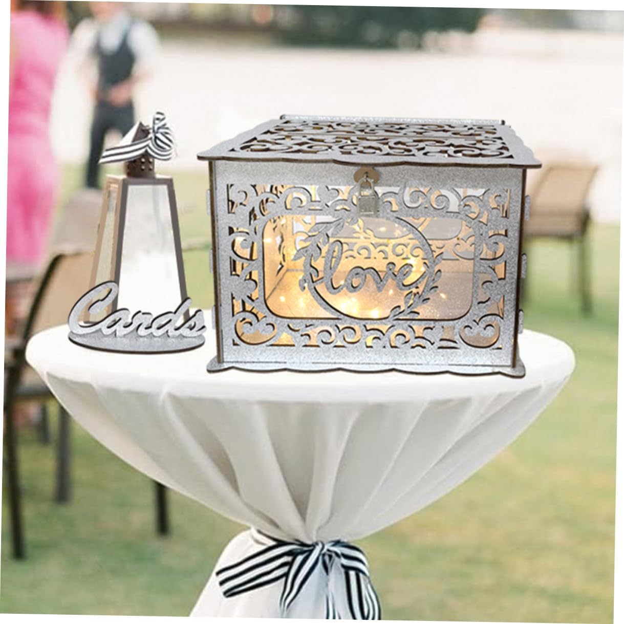 VOSAREA Wooden Hollow Glitter Card Box Portable Wedding Reception Money Envelope Storage Container Anniversary Graduation Blessing Card Holder