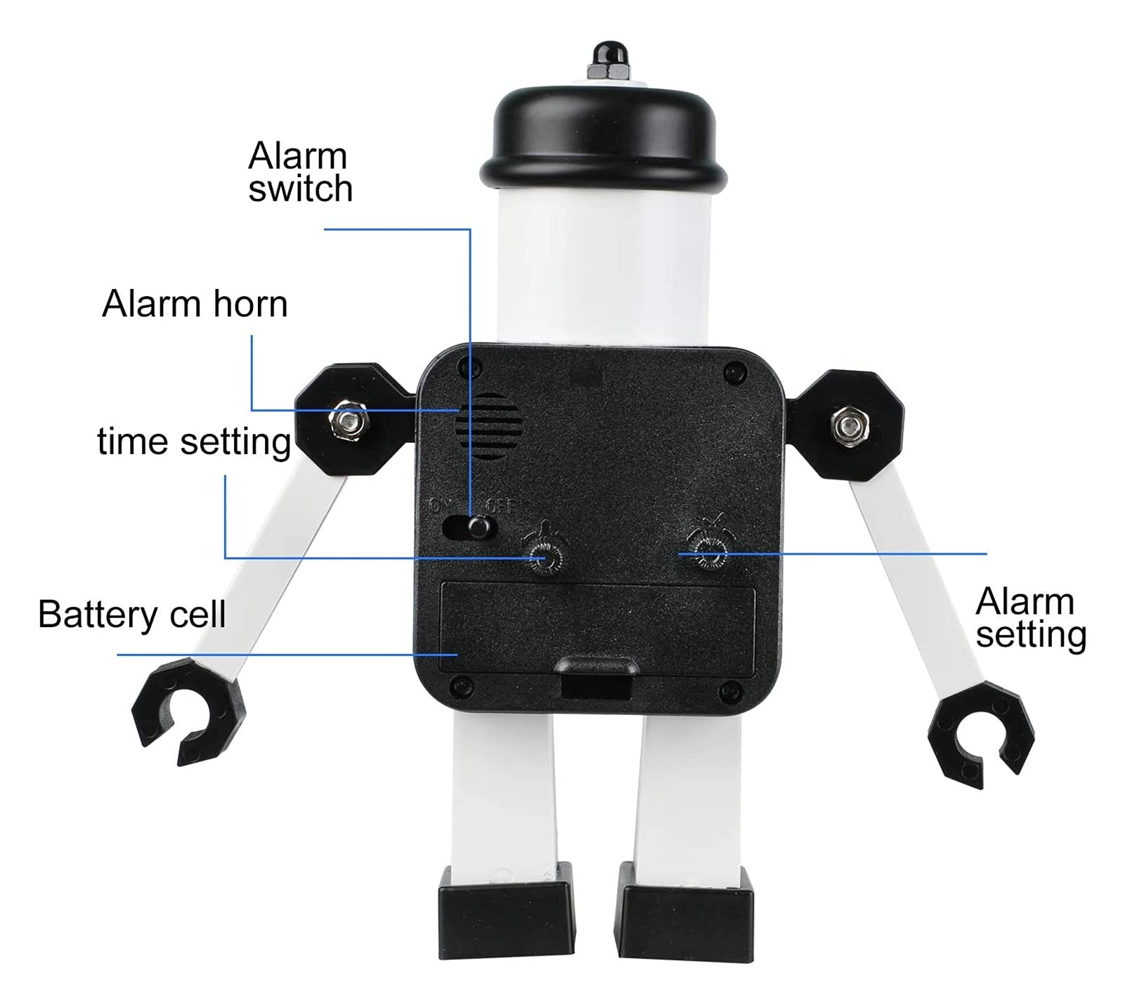 Budzik dla dzieci, robot budzik dzieci analogowy budzik bez tyknięcia cichego budzika dla chłopców dziewcząt, najlepszy prezent (niebieski) (Color : Black 2)