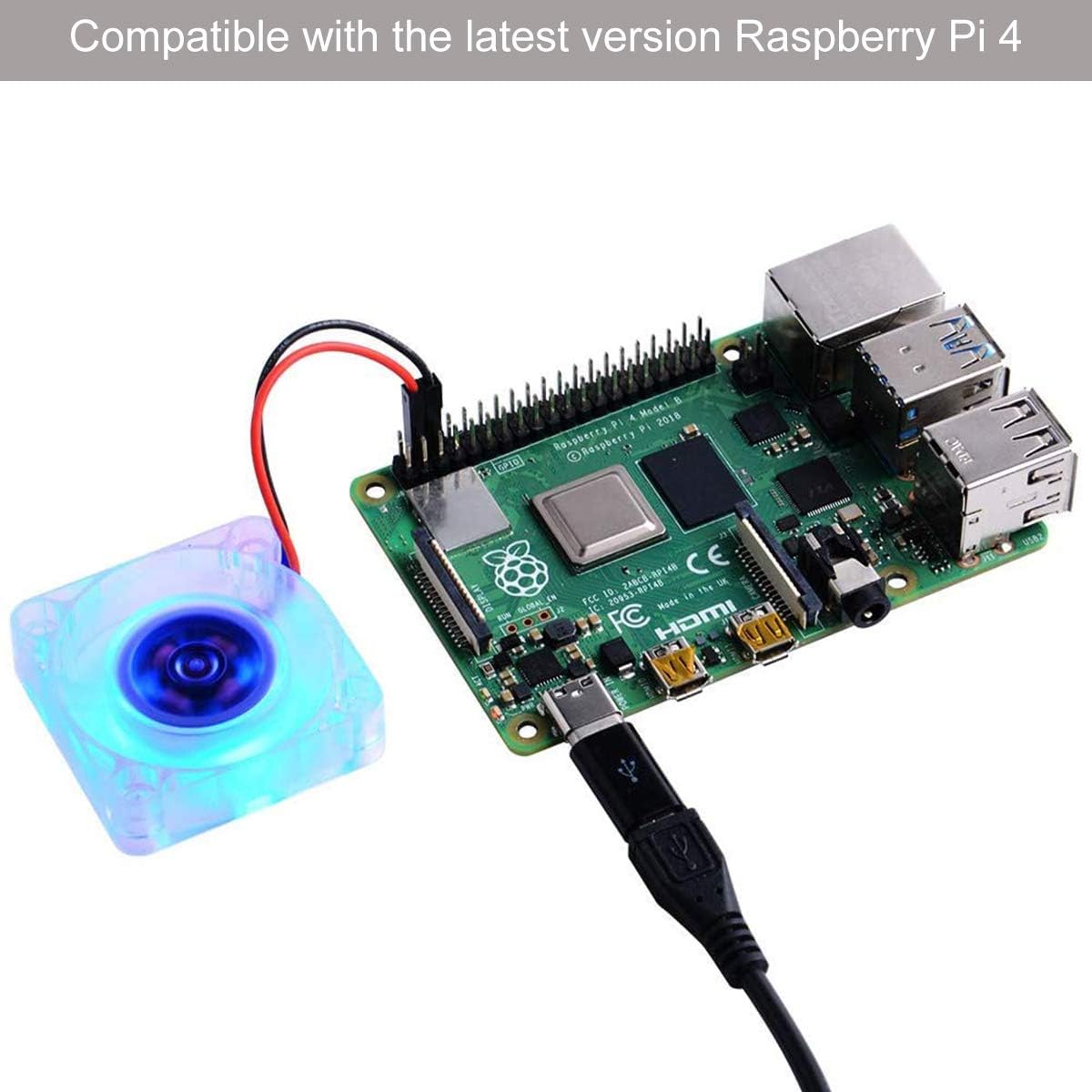 MakerFocus 2pcs Raspberry Pi 4 Fan, Raspberry Pi Cooling Fan DC Brushless CPU Quiet LED Cooling Fan 30mm 30mm Fan Cooler Radiator 3 to 5.8V for Raspberry Pi 4 Model B, Raspberry Pi 3B+ 3B 2B+