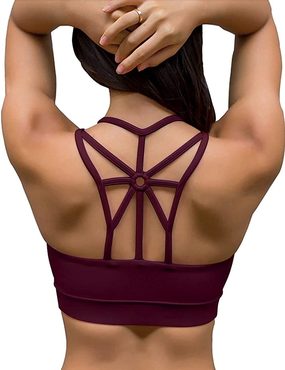 IMUZYN Sports Bras for Women Medium Support Strappy Back Padded Bralette Activewear Workout Fitness Running Yoga Tops