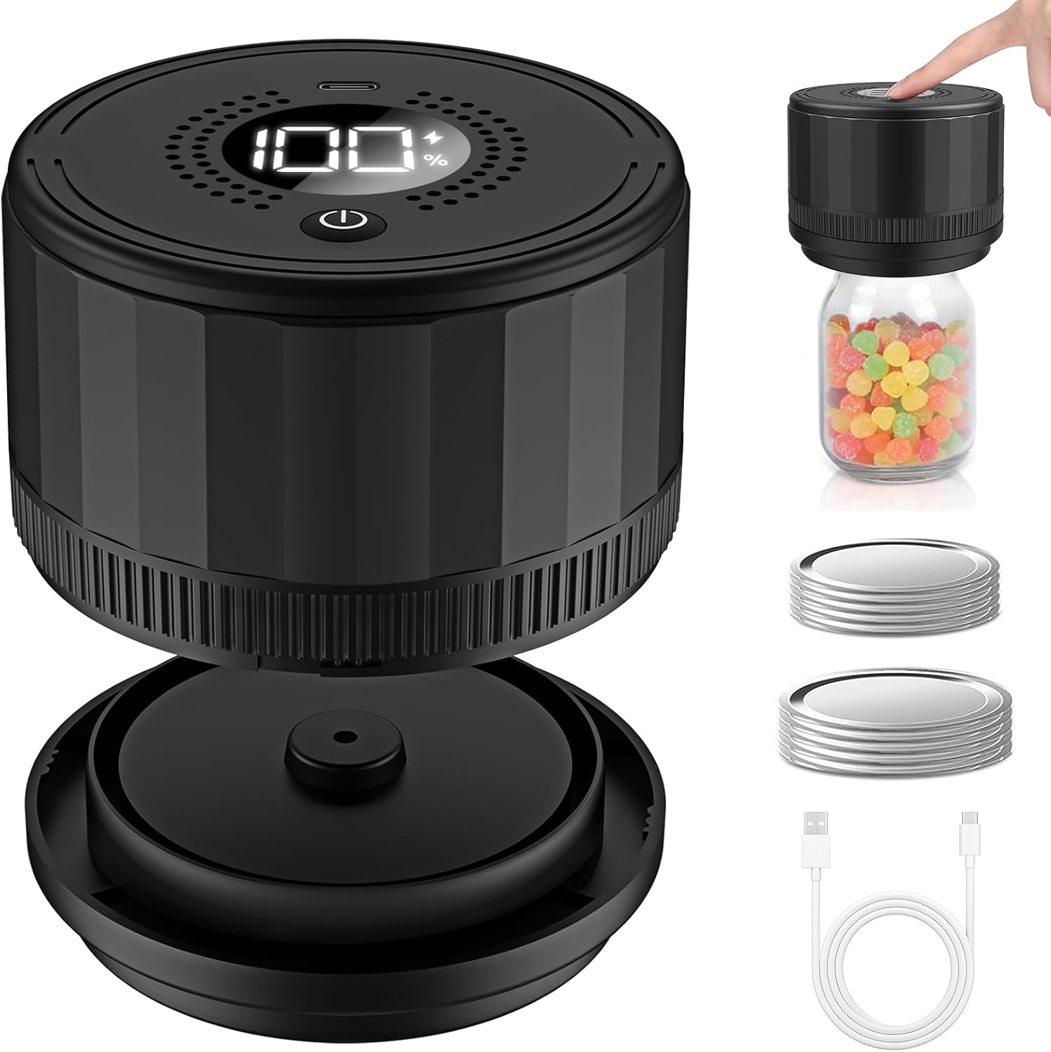 Mason Jar Vacuum Sealer – Electric Mason Jar Vacuum Sealer Kit for Wide & Regular Mouth Canning Jars, with Lids & Food Storage Labels, Essential for Canned Pantry Storage