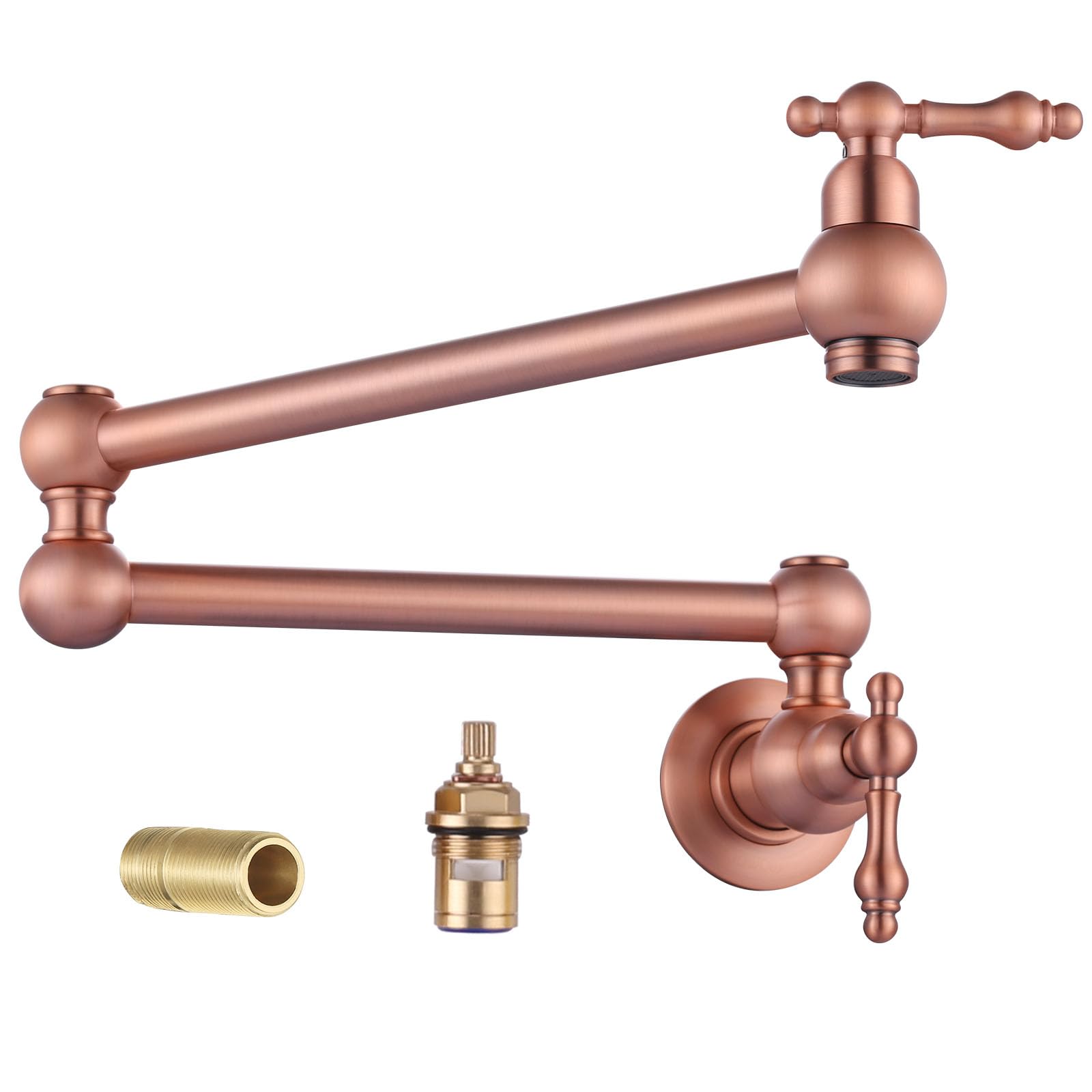 Pot Filler Faucet Copper Stove Faucet, WOWOW Solid Brass Kitchen Sink Pot Filler Faucet Wall Mount Folding Faucet, Vintage Victorian Pot Filling Tap with Double Joint Swing Arm