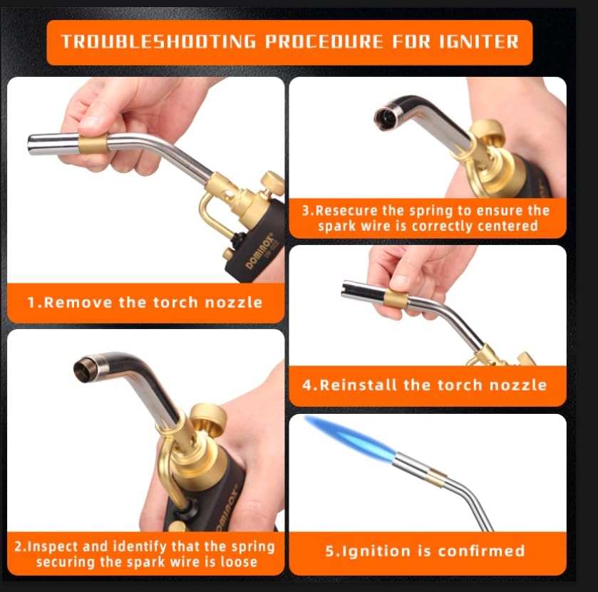 Miniatura 3 de DOMINOX Cabezal de Antorcha de Propano, Cabezal de Antorcha de Alta Intensidad con Arranque por Gatillo, Kit de Antorcha de Gas Map para Propano,
