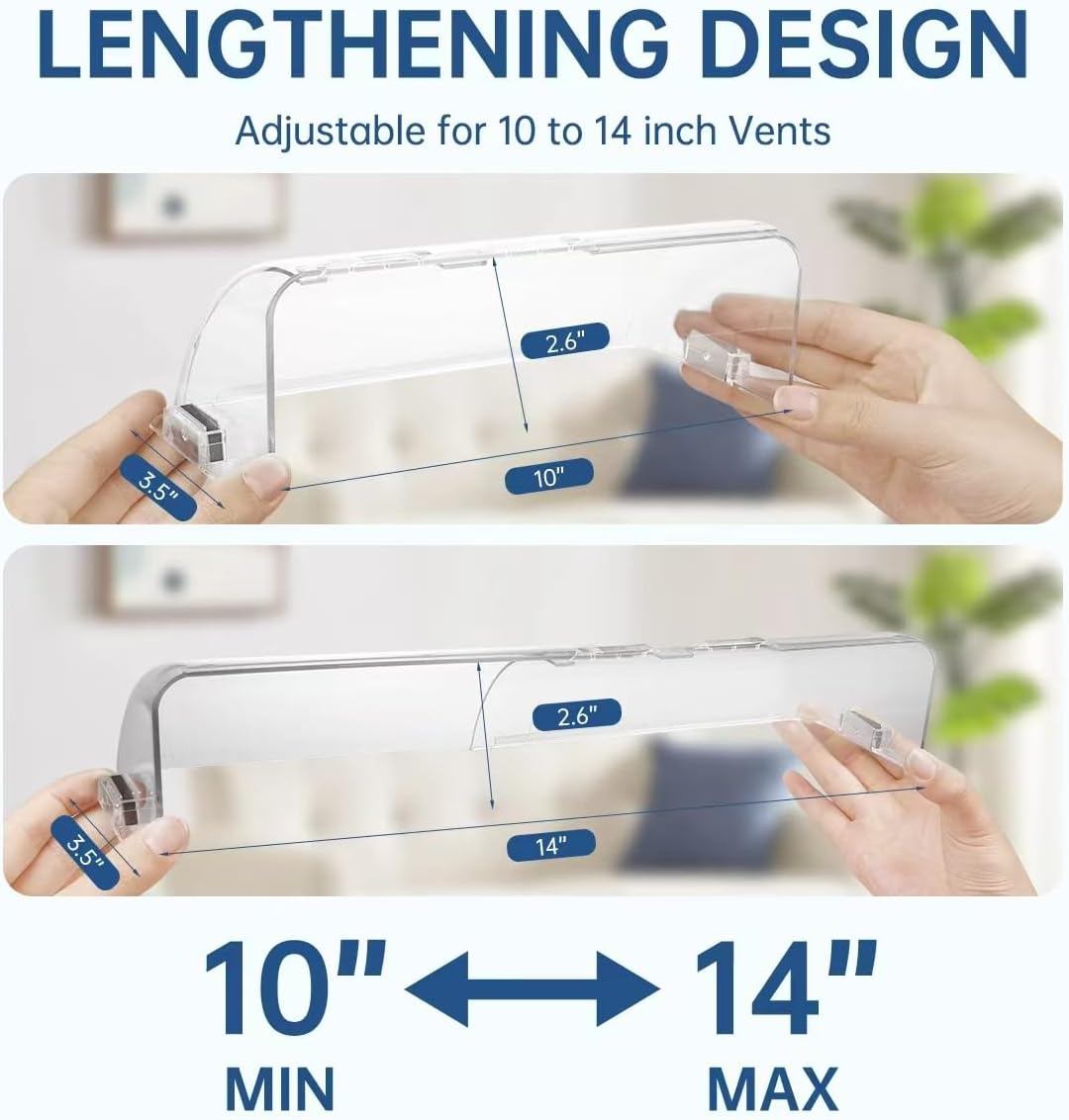 Air Vent Deflector with Powerful Magnets(10 to 14 Inches),AC/Heat Vent Redirector Vent Cover for Floor, Ceiling, Sidewall Registers (Clear-2Pack) - Image 2